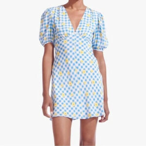 NEW STAUD Mini Milla Gingham Daisy Plaid Dress